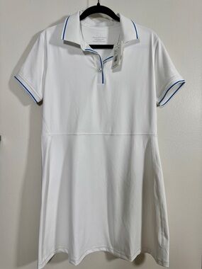 Vineyard Vines Performance Polo Dress White Blue Trim Size L NWT